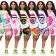 Multicolor Printed Casual Short Sleeves Round Neck Two-Piece TE-4031