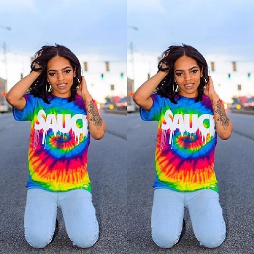 Hot Style Color Printed Short Sleeve Couple's Casual T-Shirt DAI-8028