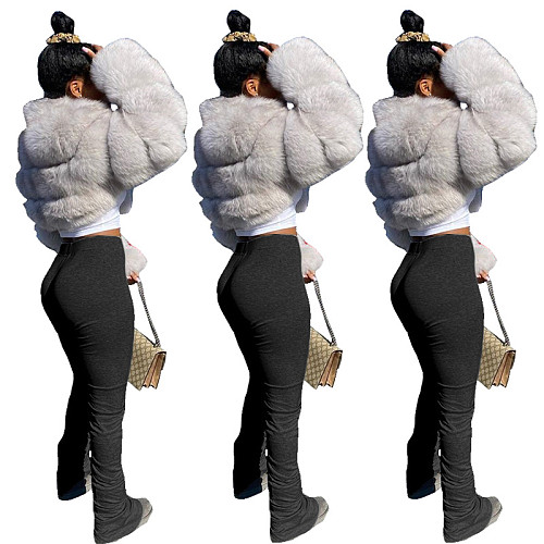 Solid Mid-Waist Pleated Slit Micro - Flared Sweatpants KDN-1158