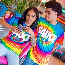 Hot Style Color Printed Short Sleeve Couple's Casual T-Shirt DAI-8028