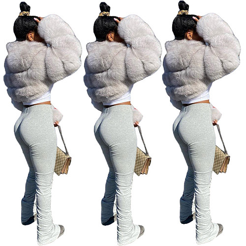 Solid Mid-Waist Pleated Slit Micro - Flared Sweatpants KDN-1158