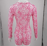 Pink Dollar Printed Long Sleeve V-neck Onesies RS-2035