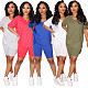 Fashionable Plain V Neck T-shirt Straight Tube Shorts Casual Suit XMY-9239