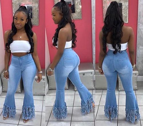 Women Tight Fringe Trumpet Trouser Leg Women Jeans LSD-8679