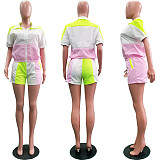 Casual Color Contrast Stitching Middle Sleeve + Shorts Suit SH-3534
