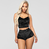 Solid Color Hollow Out Sexy Slim Velvet Lace Two-piece Set SH-3431