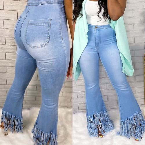 Women Tight Fringe Trumpet Trouser Leg Women Jeans LSD-8679
