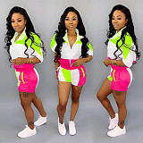 Casual Color Contrast Stitching Middle Sleeve + Shorts Suit SH-3534