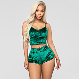 Solid Color Hollow Out Sexy Slim Velvet Lace Two-piece Set SH-3431