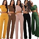 High Elastic Cotton Solid Colour Wide Leg Trousers Two-pieces Set YF-9298