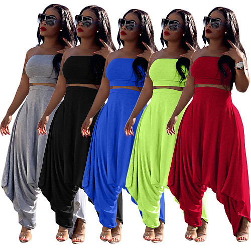 Solid Sexy Wrap Chest Bra Harun Pants Set LSL-6299