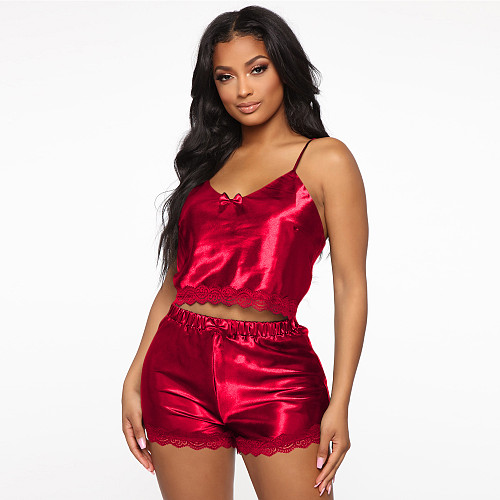 Summer Hollow Out Sexy Slim Lace Vest And Shorts 2-piece Set SH-3774