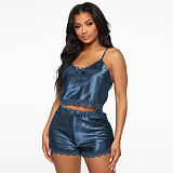 Summer Hollow Out Sexy Slim Lace Vest And Shorts 2-piece Set SH-3774