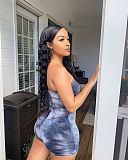Sexy Tie-dye Scratch Print Strapless Mid-Waist Romper HMS-5318