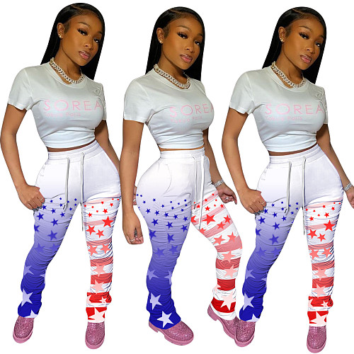 Hot Style Independence Day Print Pleated Mid-Waist Trousers NIK-128