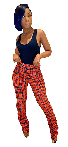 Plaid Print Pleated Hip Lift Fit Stack Pants CM-731