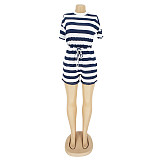 Casual Striped Round Neck Shorts Two Pieces Set AIL-091
