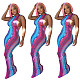 Fashion Tie-dye Print Round Neck Sleeveless Slim Dress YUM-9009