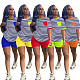 Summer Horizontal Stripe Round Neck+Solid Shorts Set SH-3768