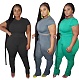 Solid Color Tight Foot Pleated Short Sleeve Casual Two - piece Set OSS-20735
