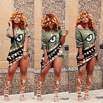 Hot Style Shark Head Print Short Sleeves Loose Dress HMS-5299