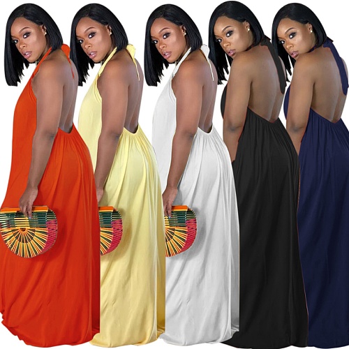 Solid-colored Sleeveless Loose-Fitting Bohemian Dress AIL-021