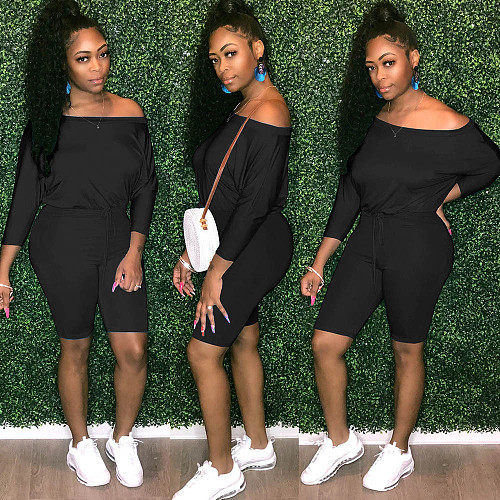 Solid Color Slim One-Necked Seven-Minute Sleeve Strappy Romper NY-8910