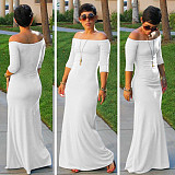 Solid Off shoulder High Waist Evening Long Dress  RS-0293