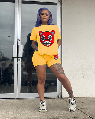 Hot Style Cartoon Bear Print Short Sleeve Two-piece Set SD-0534