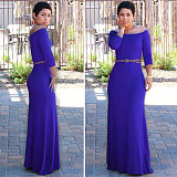 Solid Off shoulder High Waist Evening Long Dress  RS-0293