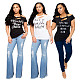 Casual Letter-Print Flowered Off-the-shoulder Short Sleeve T-shirt ML-7326