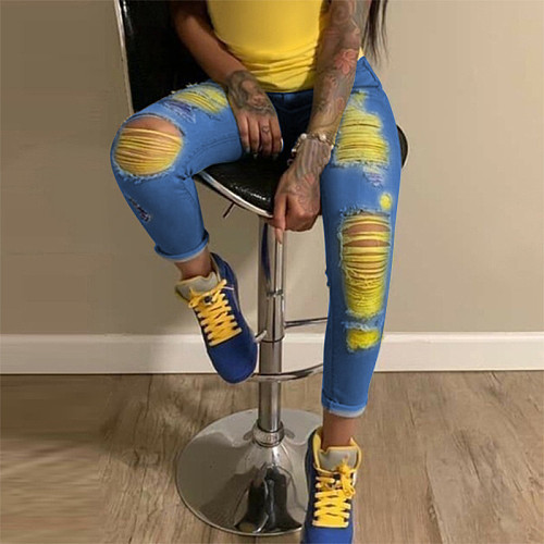 Hot Sales Knee Tearing Pencil Jean Pants RS-901