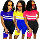 Multicolor Stripe Print Short Sleeve Casual Two-piece Set LS-0306