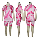 Multicolor Printed Casual Short Sleeves Round Neck Two-Piece TE-4031