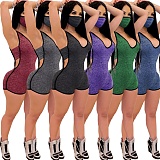Solid Cotton Deep V - Neck Sleeveless Shorts Sport Romper With Mask ZS-0288