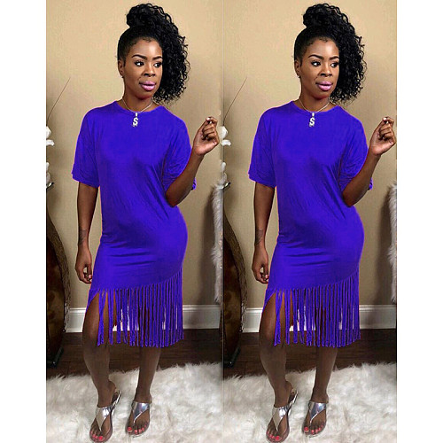 Round Neck Solid Fringe Hem Nightclub Casual Dress NY-8837