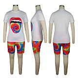 Multicolor Printed Casual Short Sleeves Round Neck Two-Piece TE-4031
