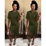 Round Neck Solid Fringe Hem Nightclub Casual Dress NY-8837