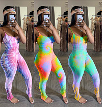 Fashion Tie Dye Printed Sling Tight Pleated Jumpsuit WSM-5143