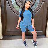 Hot Seller Solid Color Short Sleeve Shorts Two-piece Set LSD-8729