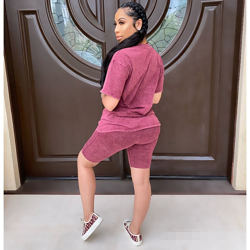 Hot Seller Solid Color Short Sleeve Shorts Two-piece Set LSD-8729