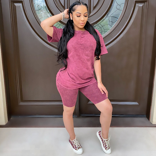 Hot Seller Solid Color Short Sleeve Shorts Two-piece Set LSD-8729