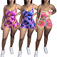 Casual Color Print Medium Waist Tight Condole Belt Romper JH-167