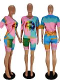 Hot Style Tie-Dye Lip Digital Print Short-Sleeved Shorts Two-piece Set Without Mask WSM-5138
