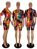 Hot Style Tie-Dye Lip Digital Print Short-Sleeved Shorts Two-piece Set Without Mask WSM-5138