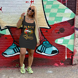 Summer Lettered Lip Print Sleeveless Mini Dress FSL-091