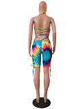 Sexy Suspenders Necktie Dye Hollowed-out Print Romper CM-748