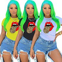 Colorful Lip Printed Round Neck Short Sleeve T-shirt LM-8151