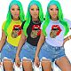 Colorful Lip Printed Round Neck Short Sleeve T-shirt LM-8151