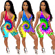 Sexy Suspenders Necktie Dye Hollowed-out Print Romper CM-748